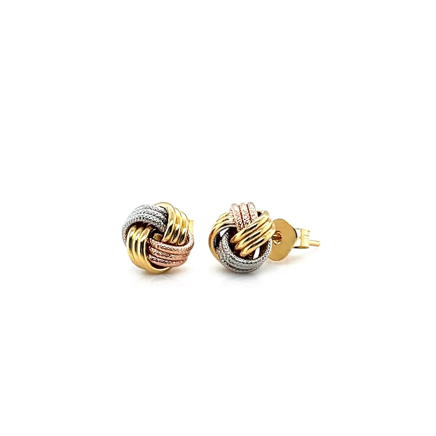 Love Knot Post Earrings in 14k Tri Color Gold RCJ Earrings  CELESTIA LUXE JEWELLERS