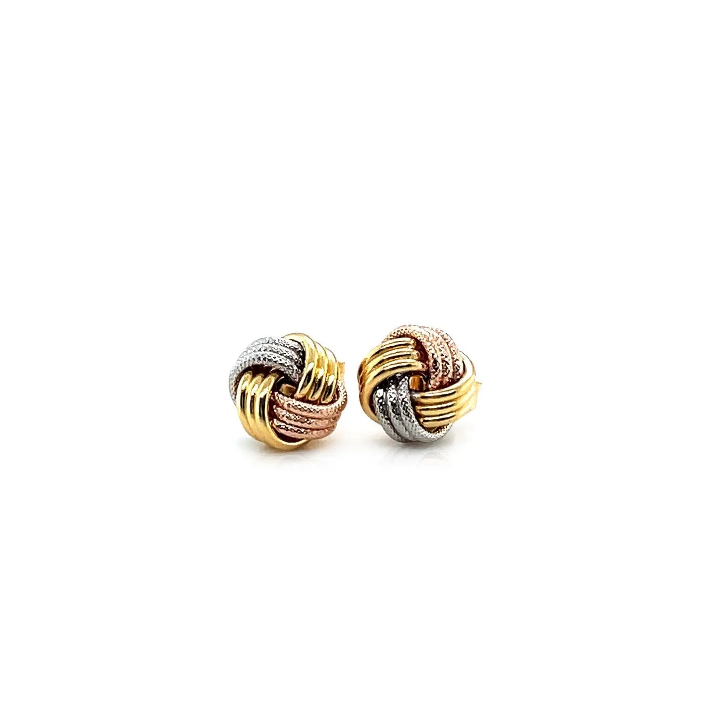 Love Knot Post Earrings in 14k Tri Color Gold RCJ Earrings  CELESTIA LUXE JEWELLERS
