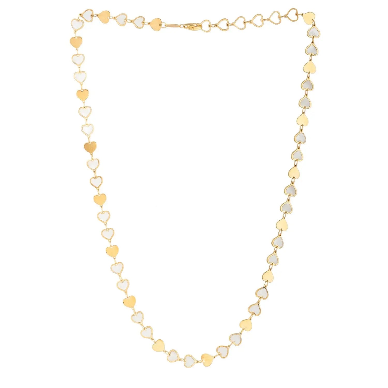 MOP Gem Heart Mirror Chain Necklace in 14K Yellow Gold RCJ Necklaces  CELESTIA LUXE JEWELLERS