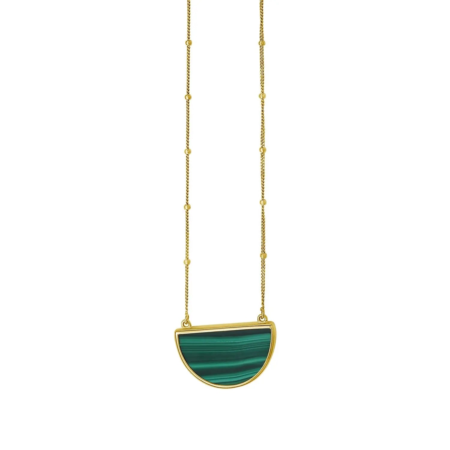 Malachite Geometric Half Moon Necklace in 14K Yellow Gold RCJ Necklaces  CELESTIA LUXE JEWELLERS