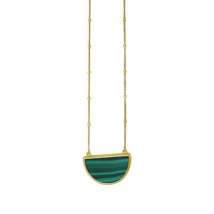 Malachite Geometric Half Moon Necklace in 14K Yellow Gold RCJ Necklaces  CELESTIA LUXE JEWELLERS