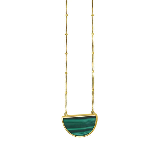 Malachite Geometric Half Moon Necklace in 14K Yellow Gold RCJ Necklaces  CELESTIA LUXE JEWELLERS