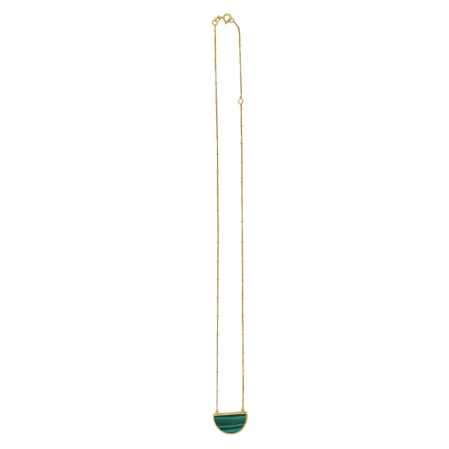 Malachite Geometric Half Moon Necklace in 14K Yellow Gold RCJ Necklaces  CELESTIA LUXE JEWELLERS