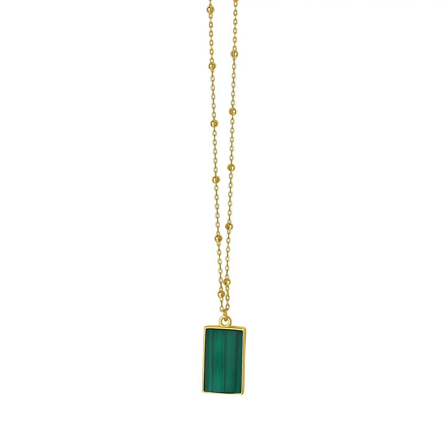 Malachite Geometric Rectangle Necklace in 14K Yellow Gold RCJ Necklaces  CELESTIA LUXE JEWELLERS