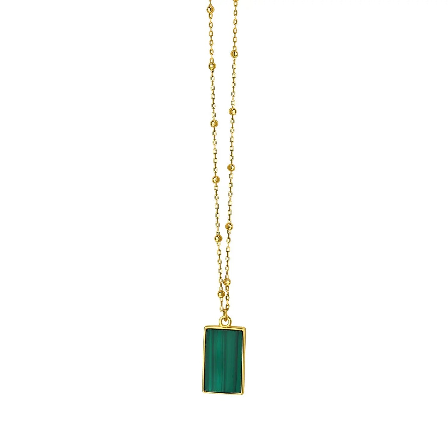 Malachite Geometric Rectangle Necklace in 14K Yellow Gold RCJ Necklaces  CELESTIA LUXE JEWELLERS