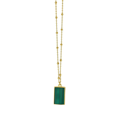 Malachite Geometric Rectangle Necklace in 14K Yellow Gold RCJ Necklaces  CELESTIA LUXE JEWELLERS