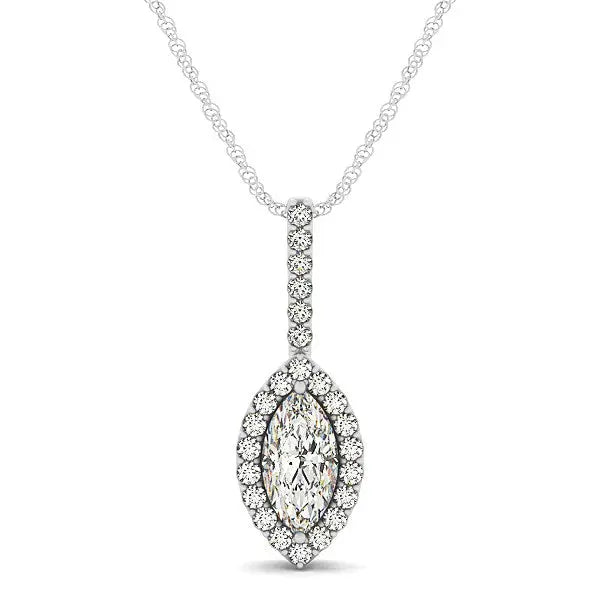 Marquis Shape Diamond Halo Pendant in 14k White Gold (2/3 cttw) RCJ Necklaces  CELESTIA LUXE JEWELLERS