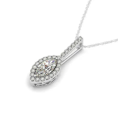 Marquis Shape Diamond Halo Pendant in 14k White Gold (2/3 cttw) RCJ Necklaces  CELESTIA LUXE JEWELLERS