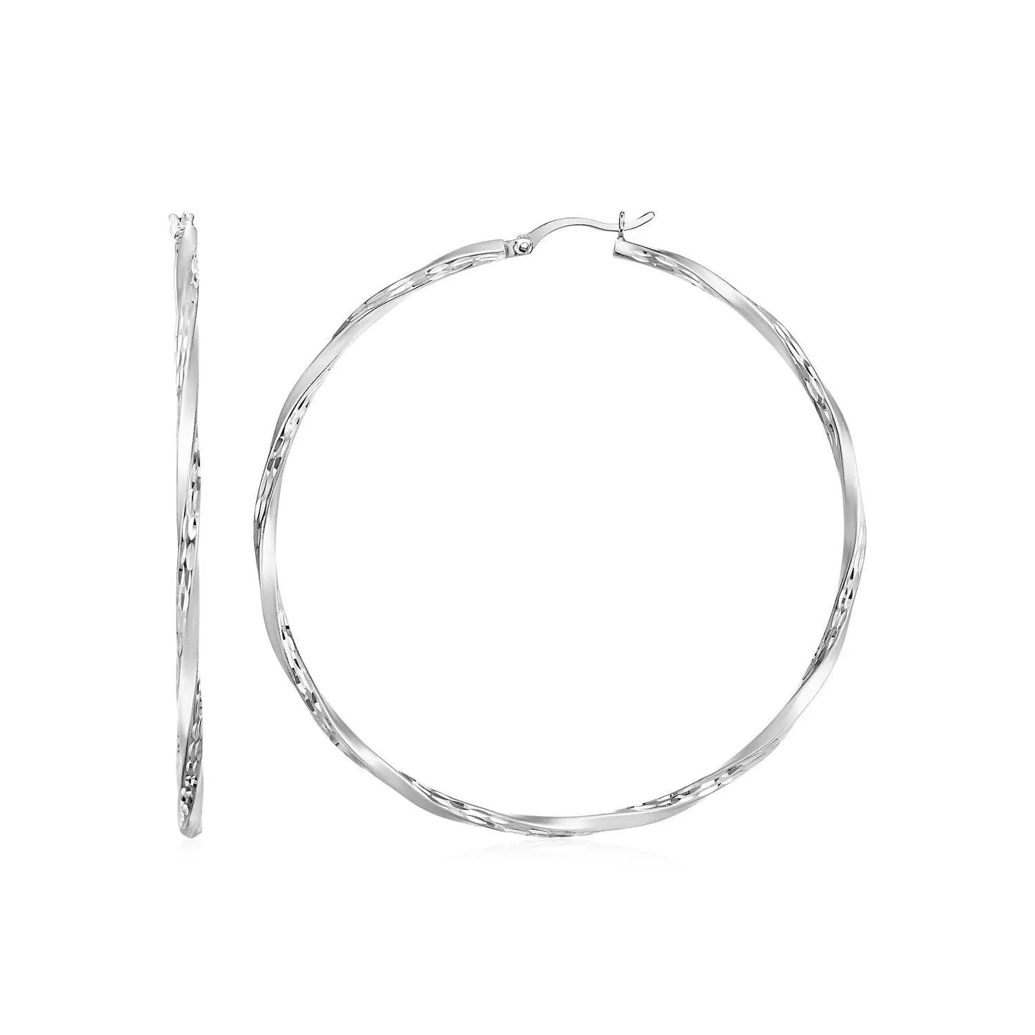 Matte and Textured Twisted Hoop Earrings in Sterling Silver(50mm) RCJ Earrings  CELESTIA LUXE JEWELLERS