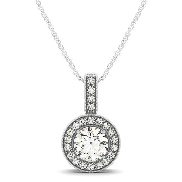 Milgrain Edge Diamond Halo Pendant in 14k White Gold (5/8 cttw) RCJ Necklaces  CELESTIA LUXE JEWELLERS