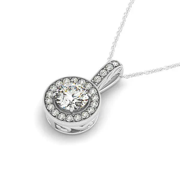 Milgrain Edge Diamond Halo Pendant in 14k White Gold (5/8 cttw) RCJ Necklaces  CELESTIA LUXE JEWELLERS