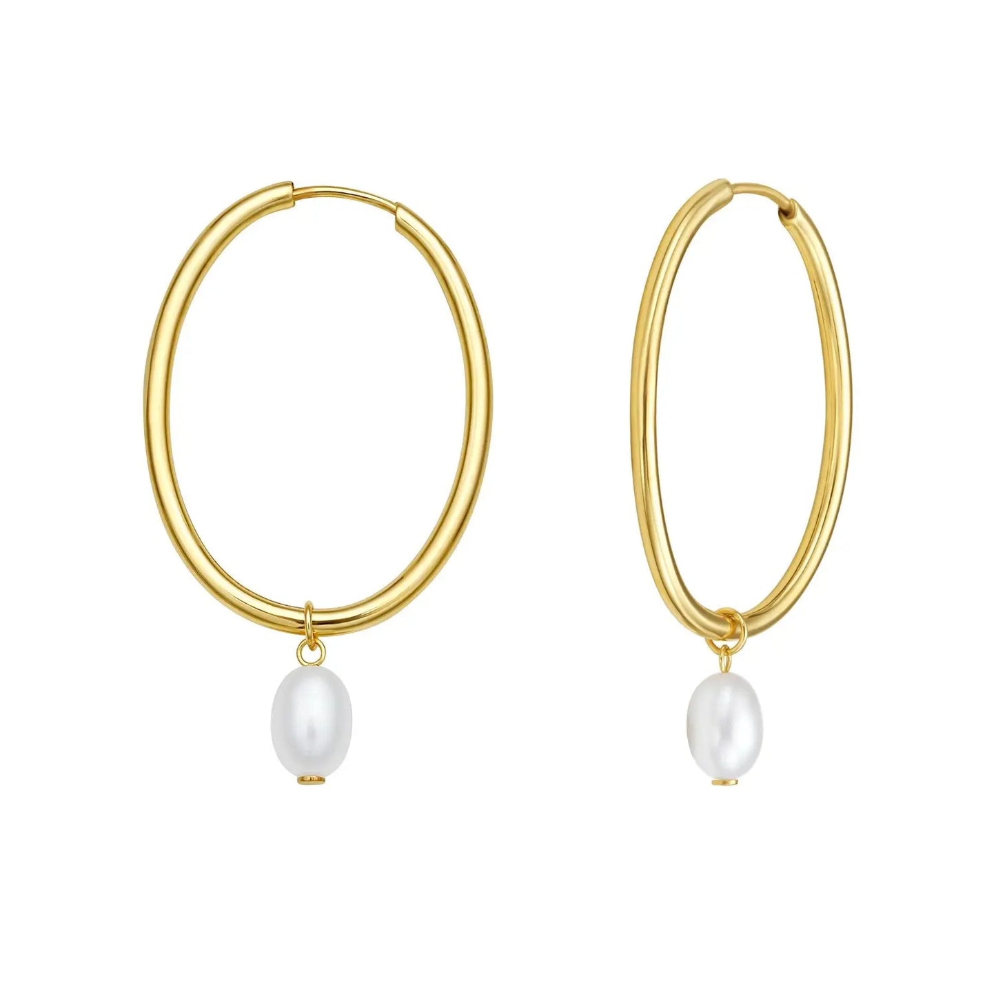 Pearl Drop Oval Earrings in 14K Yellow Gold RCJ Earrings  CELESTIA LUXE JEWELLERS