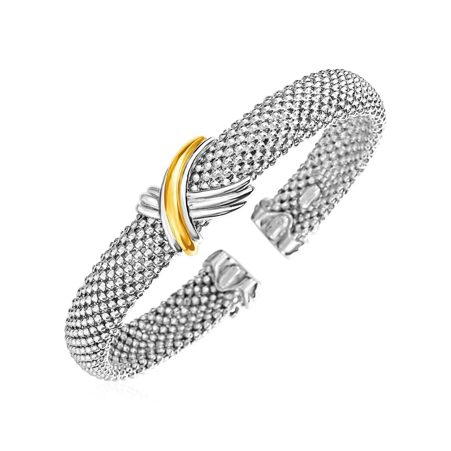 Popcorn Texture Cuff Bangle in Sterling Silver and 18k Yellow Gold (10.00 mm) RCJ Bangles  CELESTIA LUXE JEWELLERS
