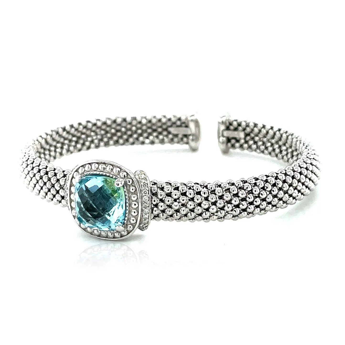 Popcorn Texture Cuff Bangle with Blue Topaz and Diamonds in Sterling Silver RCJ Bangles  CELESTIA LUXE JEWELLERS