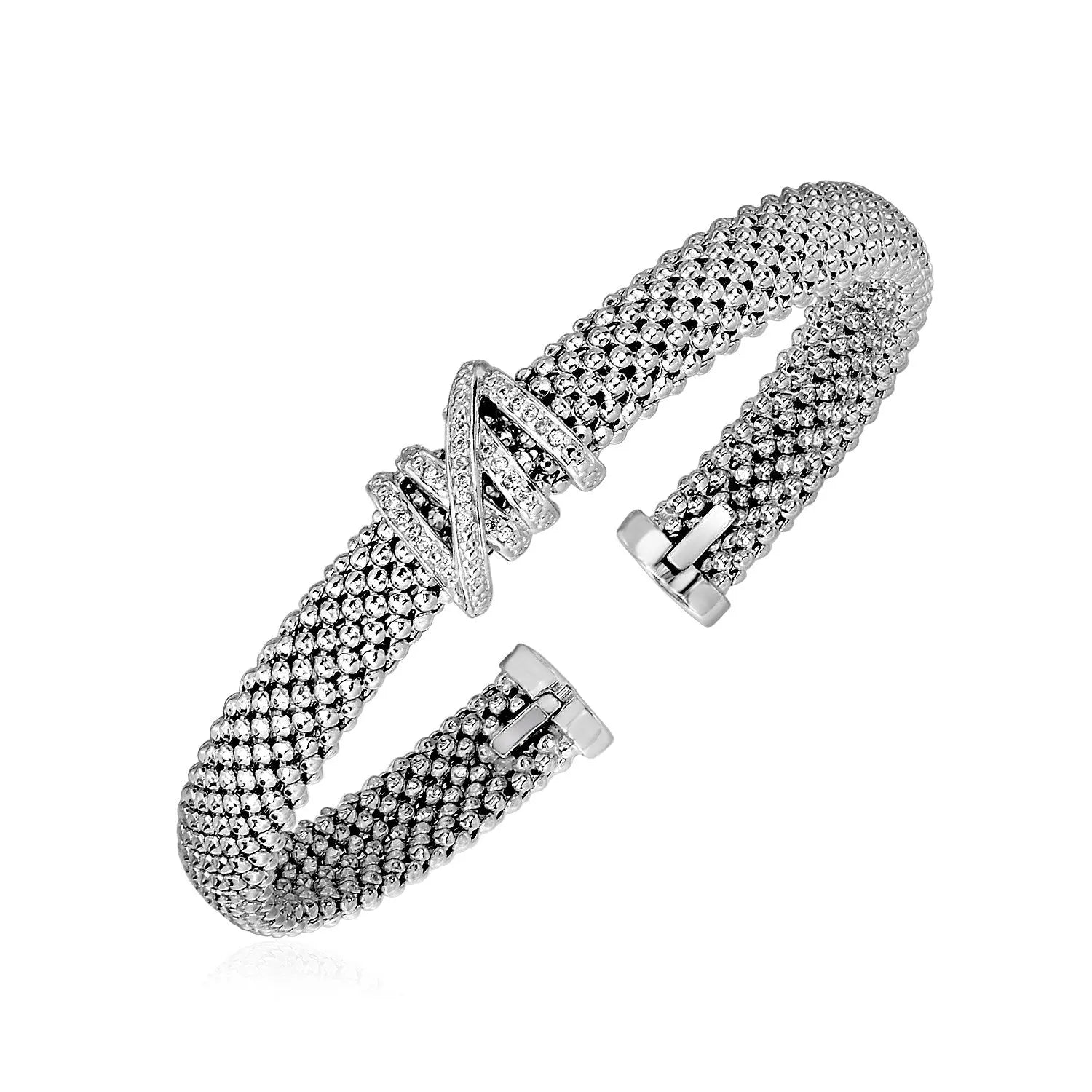 Popcorn Texture Cuff Bangle with Diamonds in Sterling Silver (8.00 mm) RCJ Bangles  CELESTIA LUXE JEWELLERS