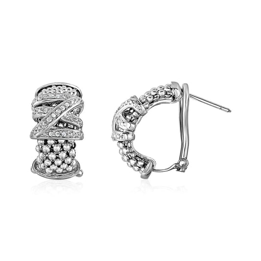 Popcorn Texture Earrings with Crossover Motif and Diamonds in Sterling Silver RCJ Earrings  CELESTIA LUXE JEWELLERS