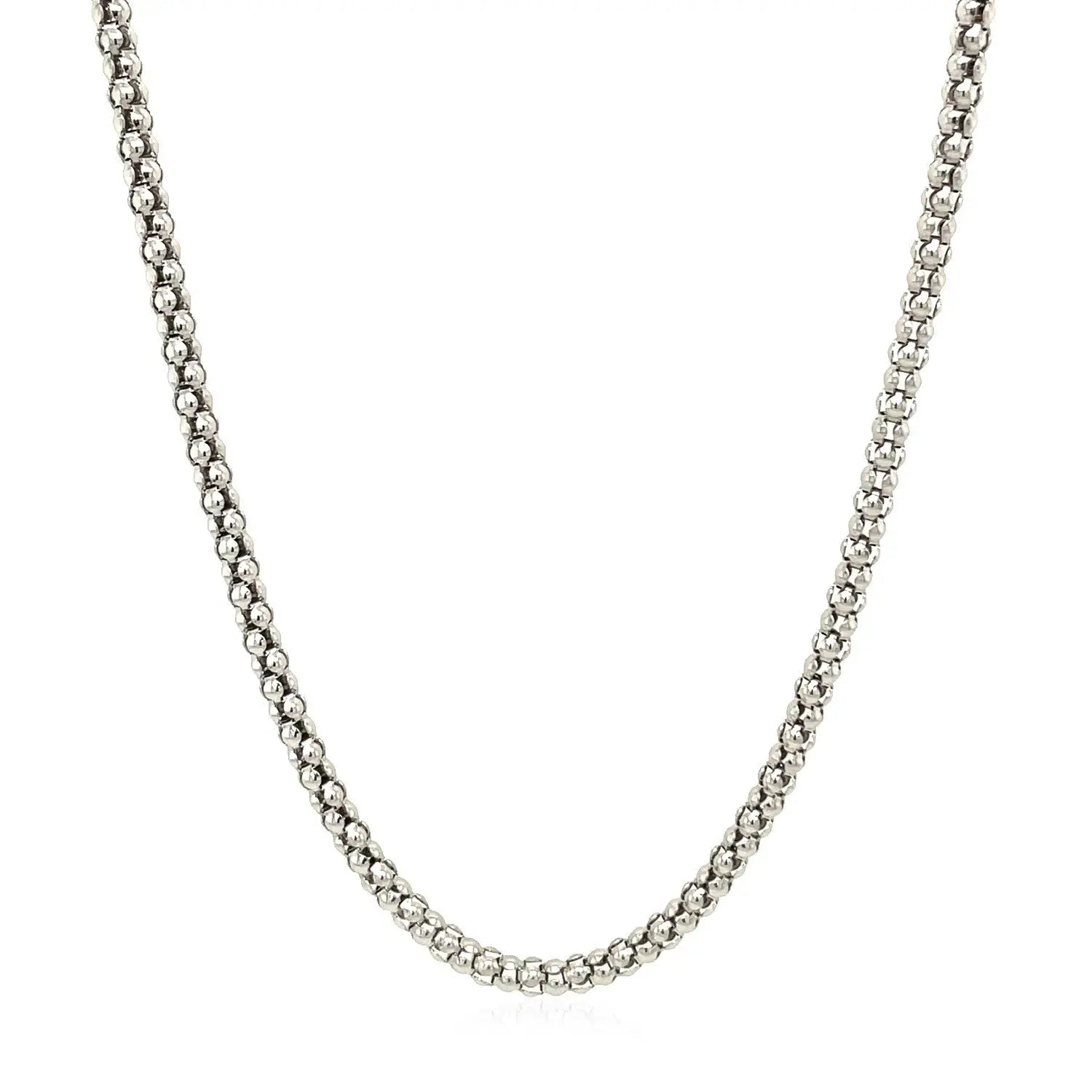 Rhodium Plated 2.5mm Sterling Silver Popcorn Style Chain (2.50 mm) RCJ Chains  CELESTIA LUXE JEWELLERS