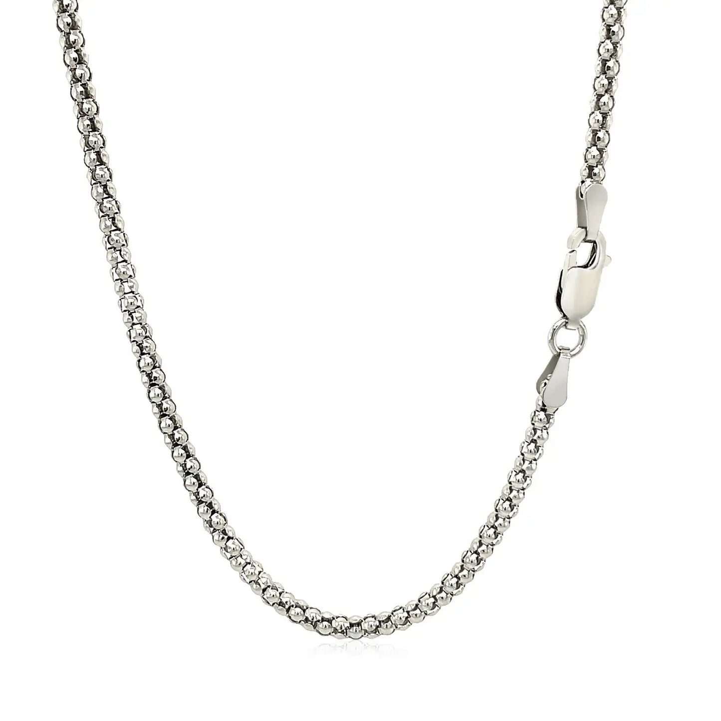 Rhodium Plated 2.5mm Sterling Silver Popcorn Style Chain (2.50 mm) RCJ Chains  CELESTIA LUXE JEWELLERS