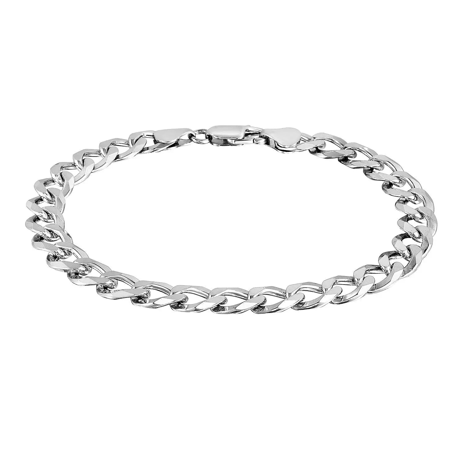 Rhodium Plated Sterling Silver Curb Style Bracelet (8.40 mm) RCJ Bracelets  CELESTIA LUXE JEWELLERS