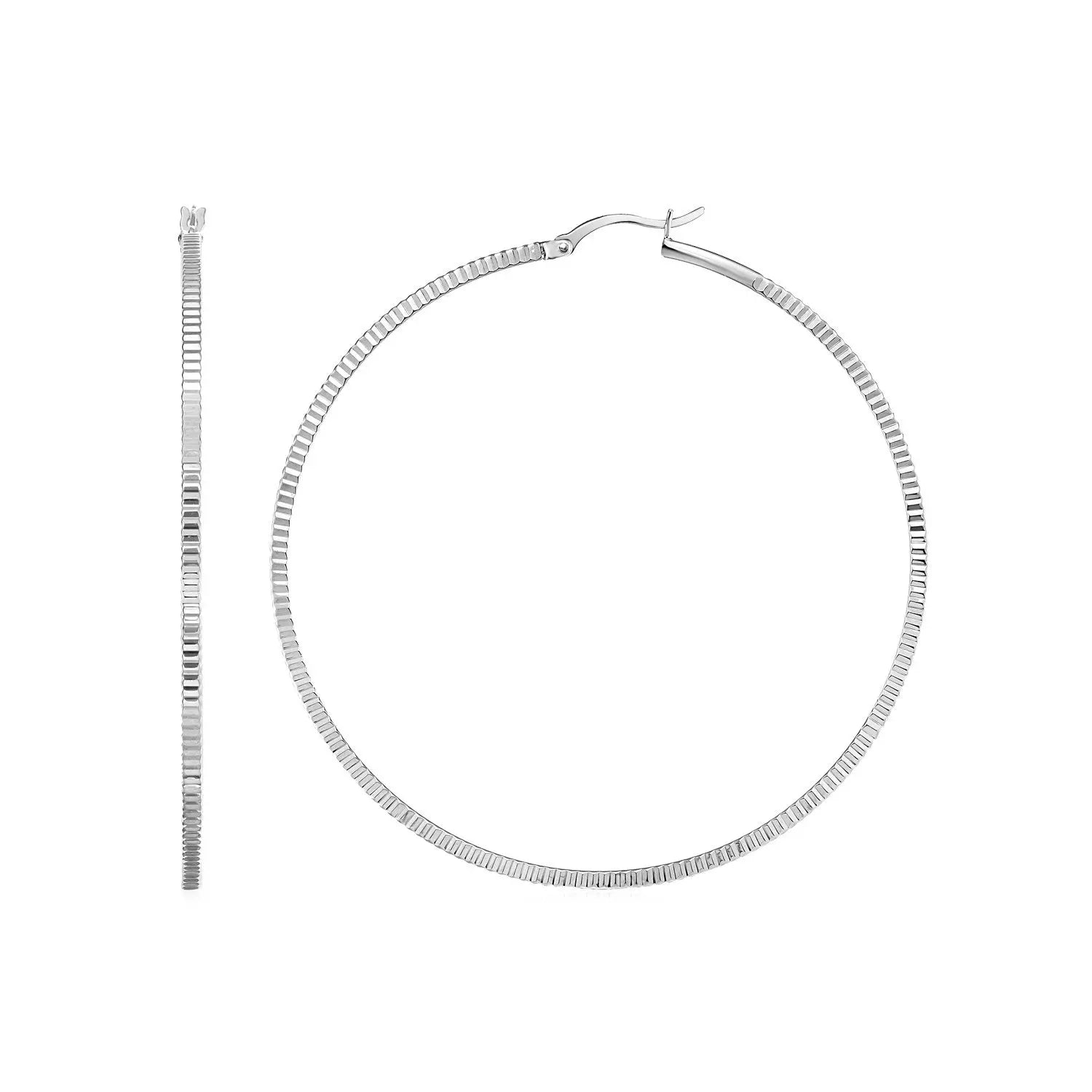 Ridge Textured Hoop Earrings in Sterling Silver(2x50mm) RCJ Earrings  CELESTIA LUXE JEWELLERS
