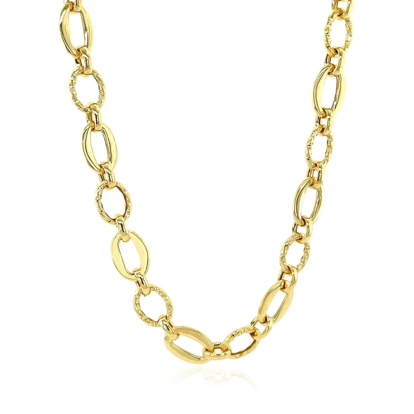 Shiny and Textured Oval Link Necklace in 14k Yellow Gold RCJ Necklaces  CELESTIA LUXE JEWELLERS