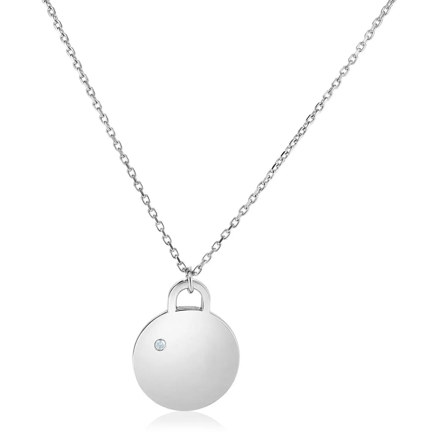 Sterling Silver 18 inch Necklace with Polished Disc with Diamond RCJ Necklaces  CELESTIA LUXE JEWELLERS