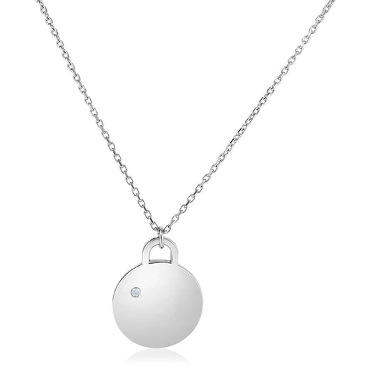 Sterling Silver 18 inch Necklace with Polished Disc with Diamond RCJ Necklaces  CELESTIA LUXE JEWELLERS