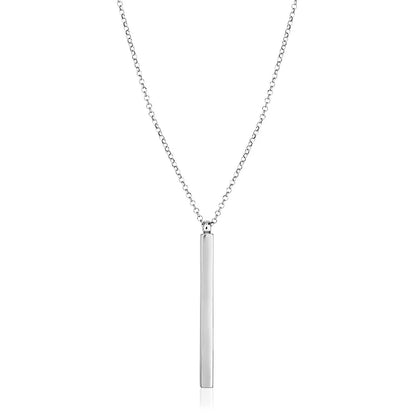 Sterling Silver 24 inch Necklace with Long Polished Bar Pendant RCJ Necklaces  CELESTIA LUXE JEWELLERS