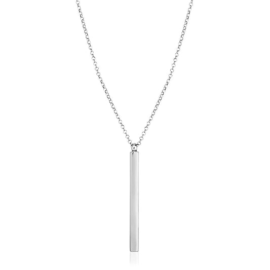 Sterling Silver 24 inch Necklace with Long Polished Bar Pendant RCJ Necklaces  CELESTIA LUXE JEWELLERS