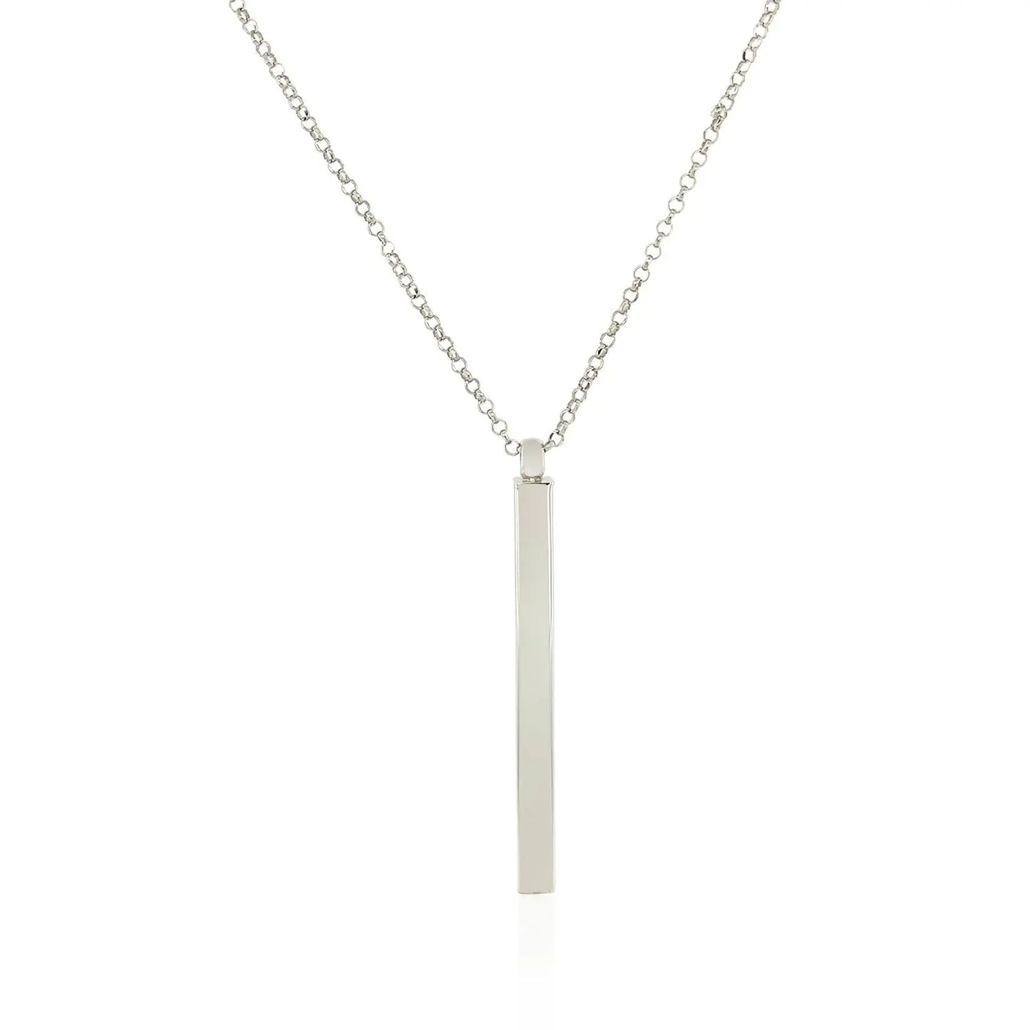 Sterling Silver 24 inch Necklace with Long Polished Bar Pendant RCJ Necklaces  CELESTIA LUXE JEWELLERS