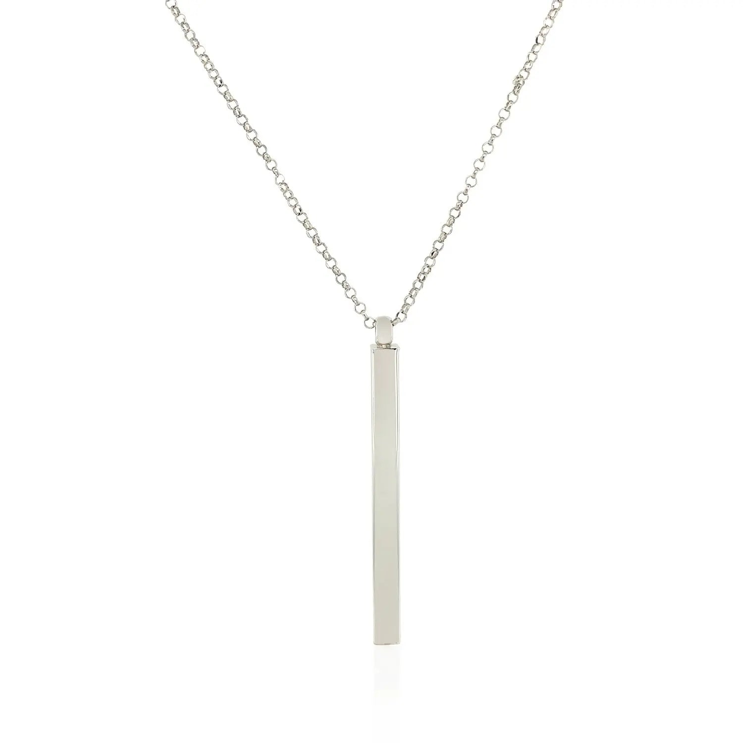 Sterling Silver 24 inch Necklace with Long Polished Bar Pendant RCJ Necklaces  CELESTIA LUXE JEWELLERS