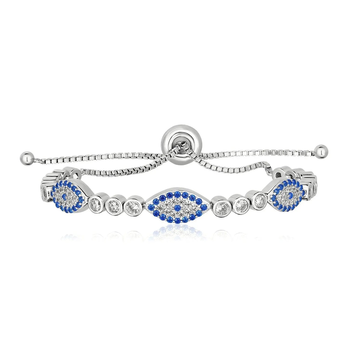 Sterling Silver Adjustable Enameled Evil Eye Bracelet with Cubic Zirconias RCJ Bracelets  CELESTIA LUXE JEWELLERS