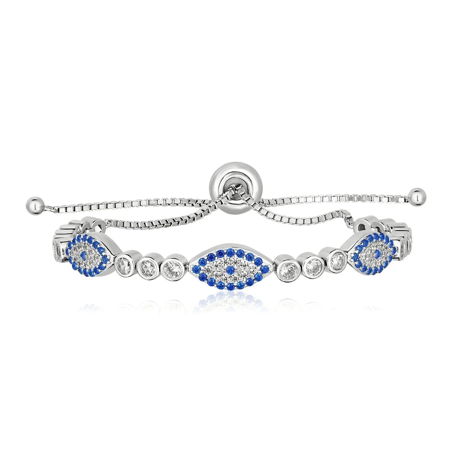 Sterling Silver Adjustable Enameled Evil Eye Bracelet with Cubic Zirconias RCJ Bracelets  CELESTIA LUXE JEWELLERS