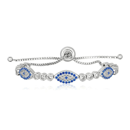 Sterling Silver Adjustable Enameled Evil Eye Bracelet with Cubic Zirconias RCJ Bracelets  CELESTIA LUXE JEWELLERS