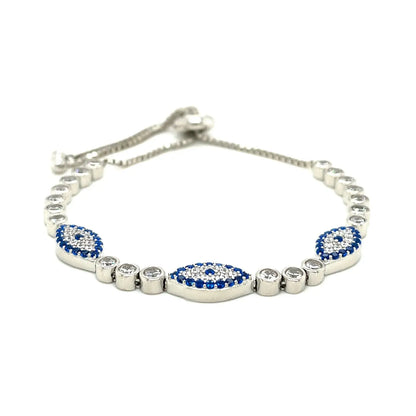 Sterling Silver Adjustable Enameled Evil Eye Bracelet with Cubic Zirconias RCJ Bracelets  CELESTIA LUXE JEWELLERS