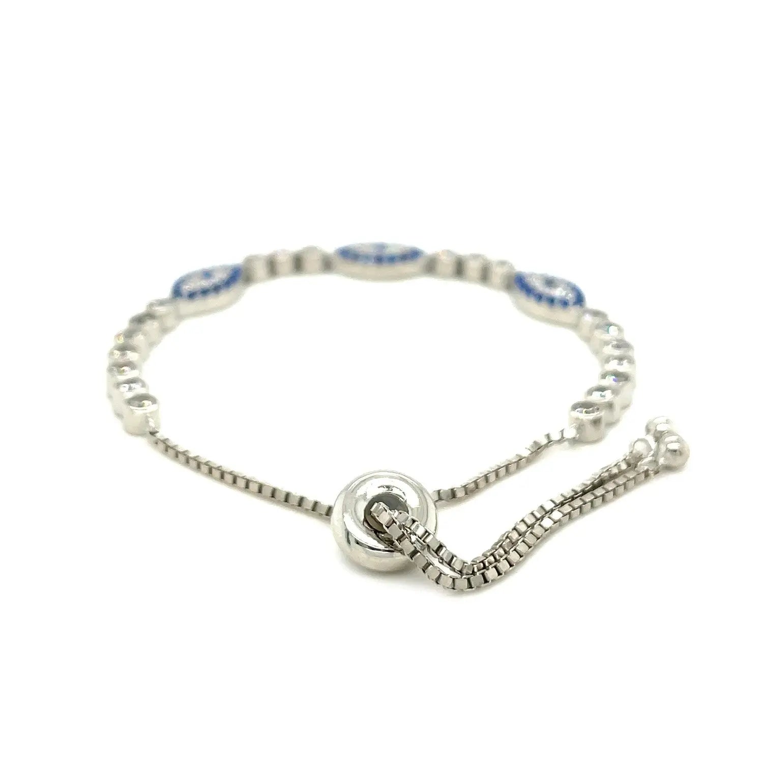 Sterling Silver Adjustable Enameled Evil Eye Bracelet with Cubic Zirconias RCJ Bracelets  CELESTIA LUXE JEWELLERS