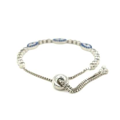 Sterling Silver Adjustable Enameled Evil Eye Bracelet with Cubic Zirconias RCJ Bracelets  CELESTIA LUXE JEWELLERS