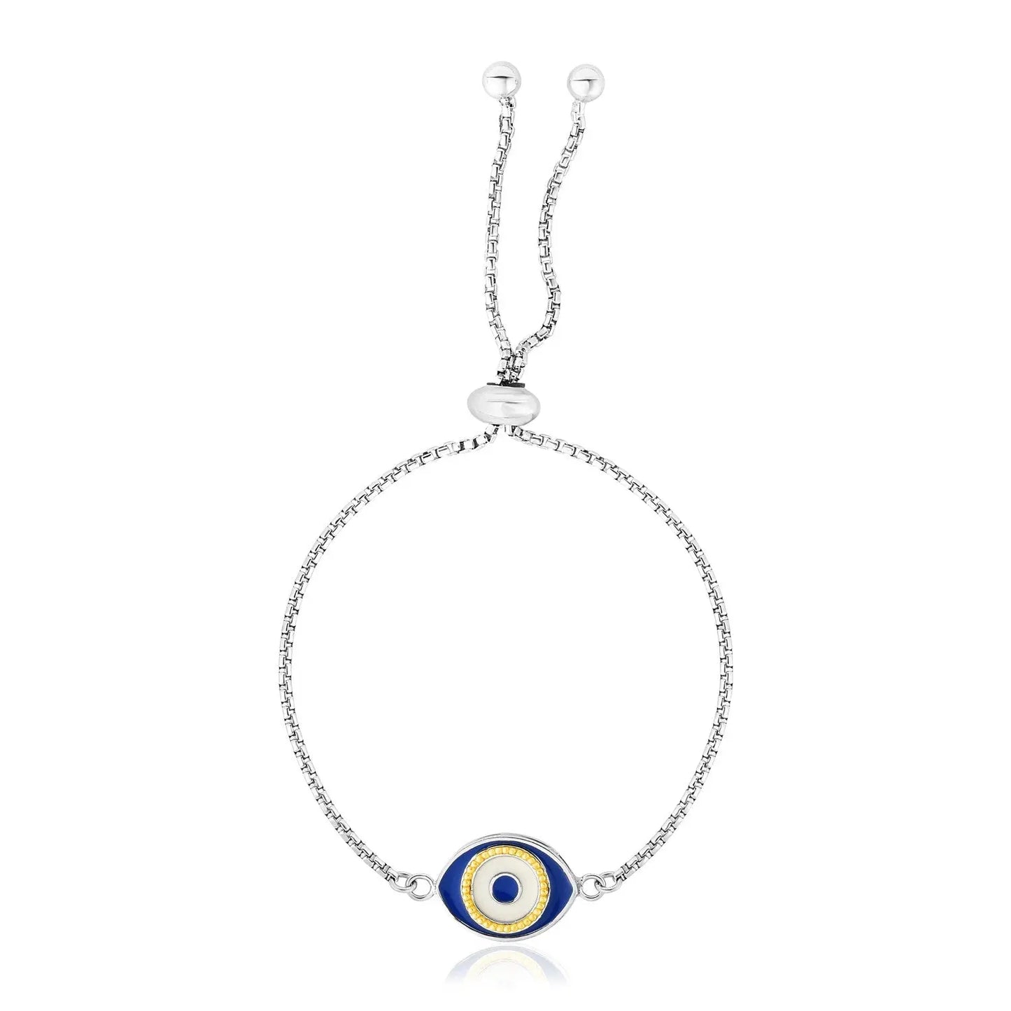 Sterling Silver Adjustable Two Toned Enameled Evil Eye Friendship Bracelet RCJ Bracelets  CELESTIA LUXE JEWELLERS