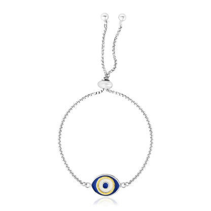 Sterling Silver Adjustable Two Toned Enameled Evil Eye Friendship Bracelet RCJ Bracelets  CELESTIA LUXE JEWELLERS