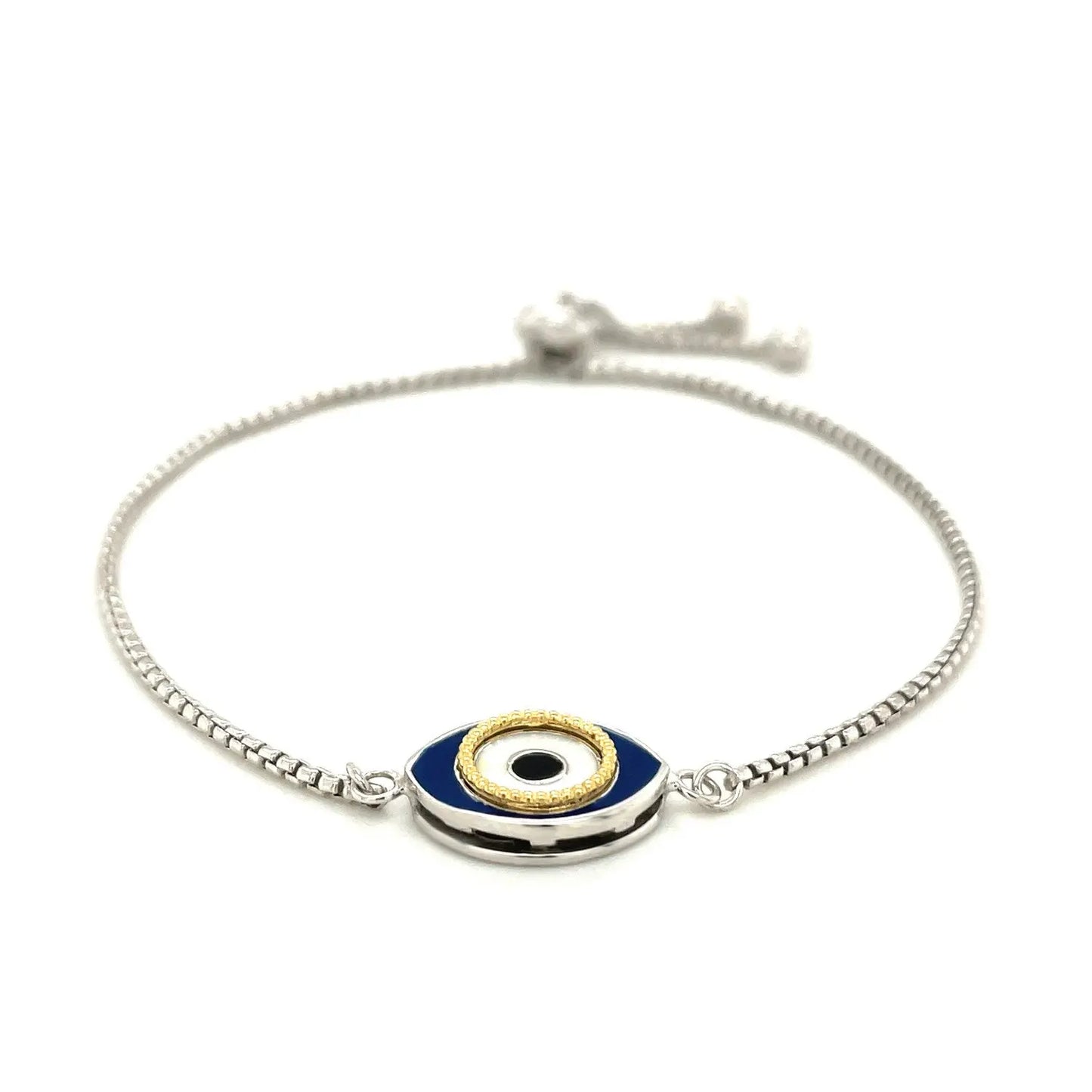 Sterling Silver Adjustable Two Toned Enameled Evil Eye Friendship Bracelet RCJ Bracelets  CELESTIA LUXE JEWELLERS