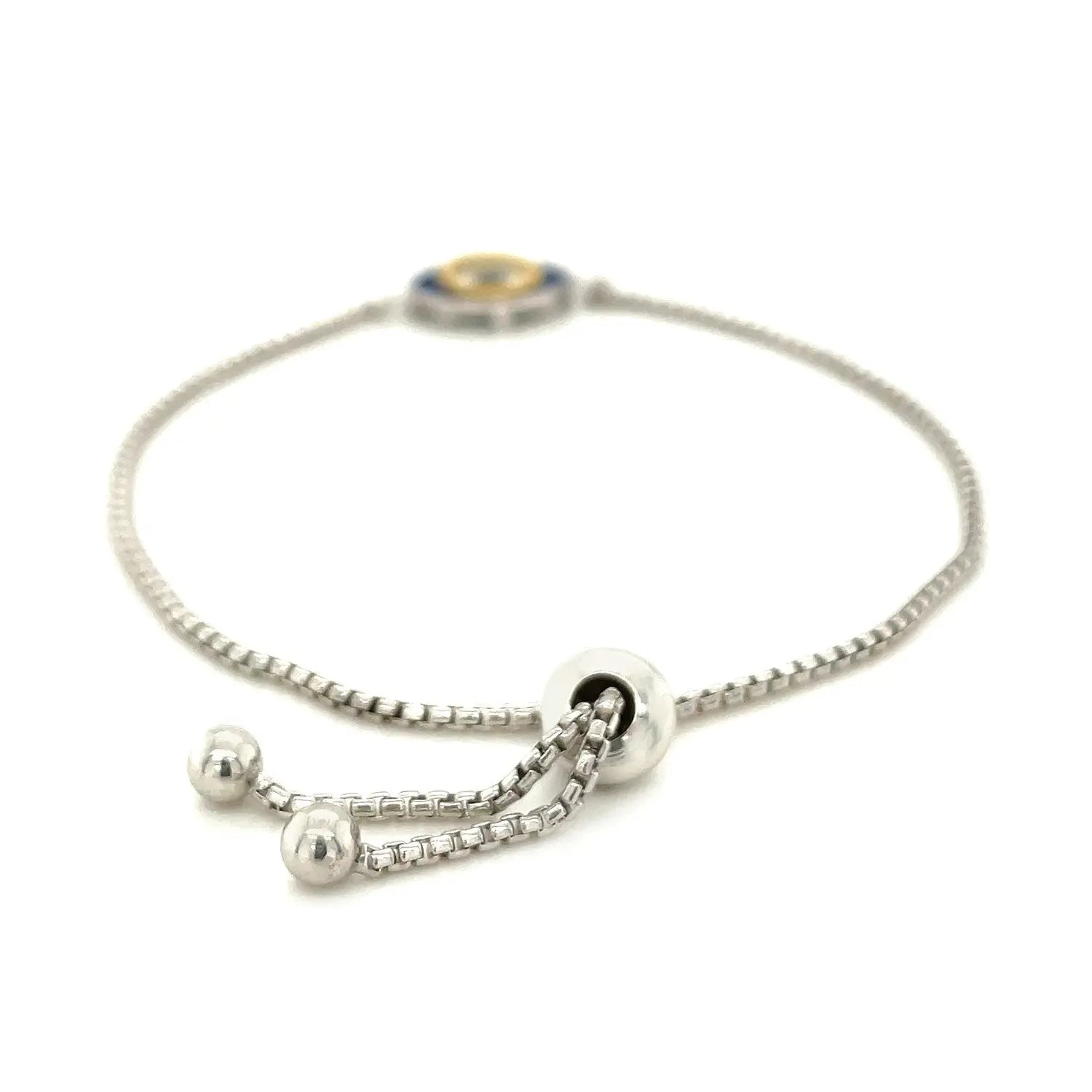 Sterling Silver Adjustable Two Toned Enameled Evil Eye Friendship Bracelet RCJ Bracelets  CELESTIA LUXE JEWELLERS