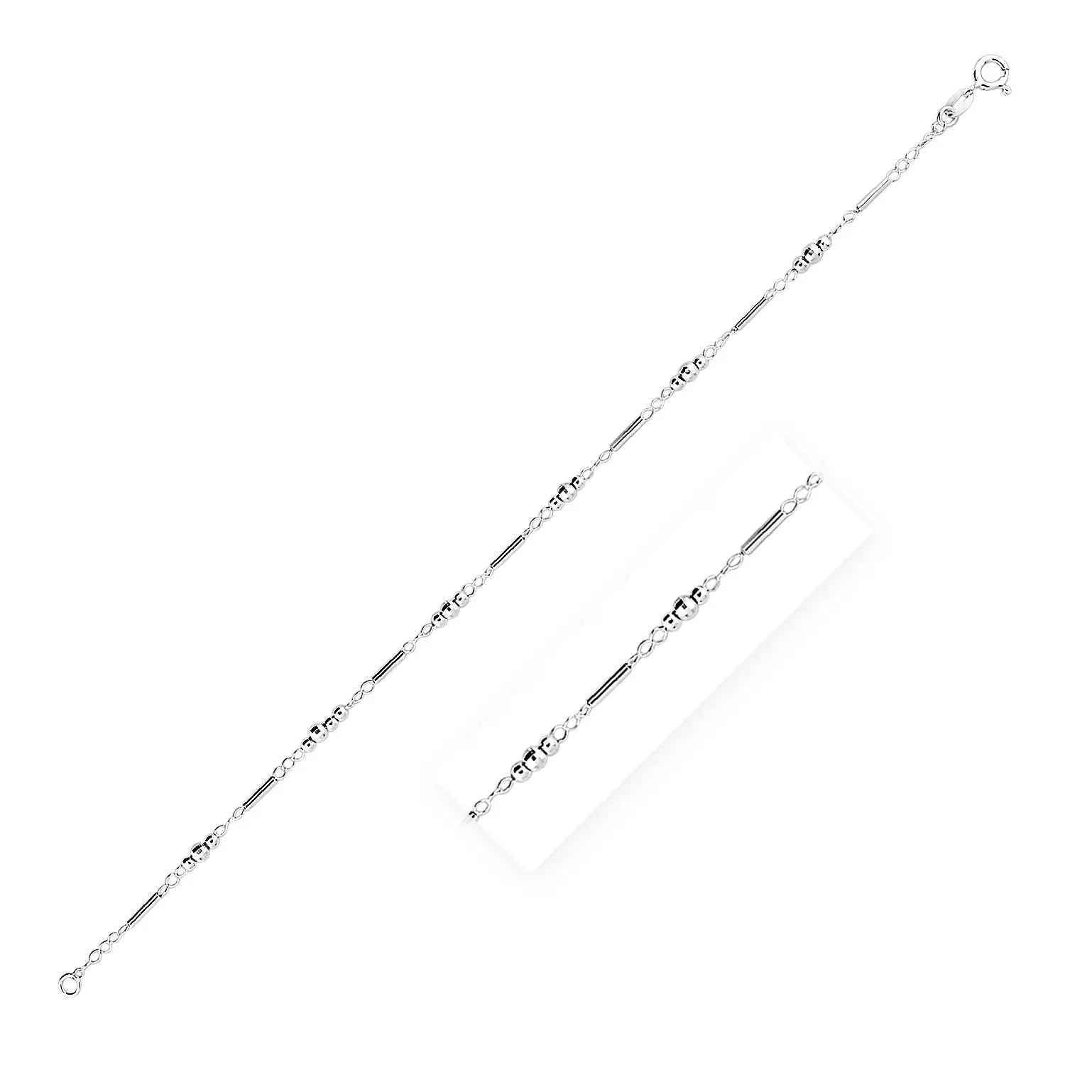 Sterling Silver Anklet with Polished Bars and Beads RCJ Anklets  CELESTIA LUXE JEWELLERS