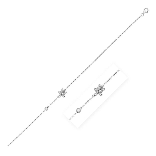 Sterling Silver Anklet with Textured Turtle and Cubic Zirconia RCJ Anklets  CELESTIA LUXE JEWELLERS
