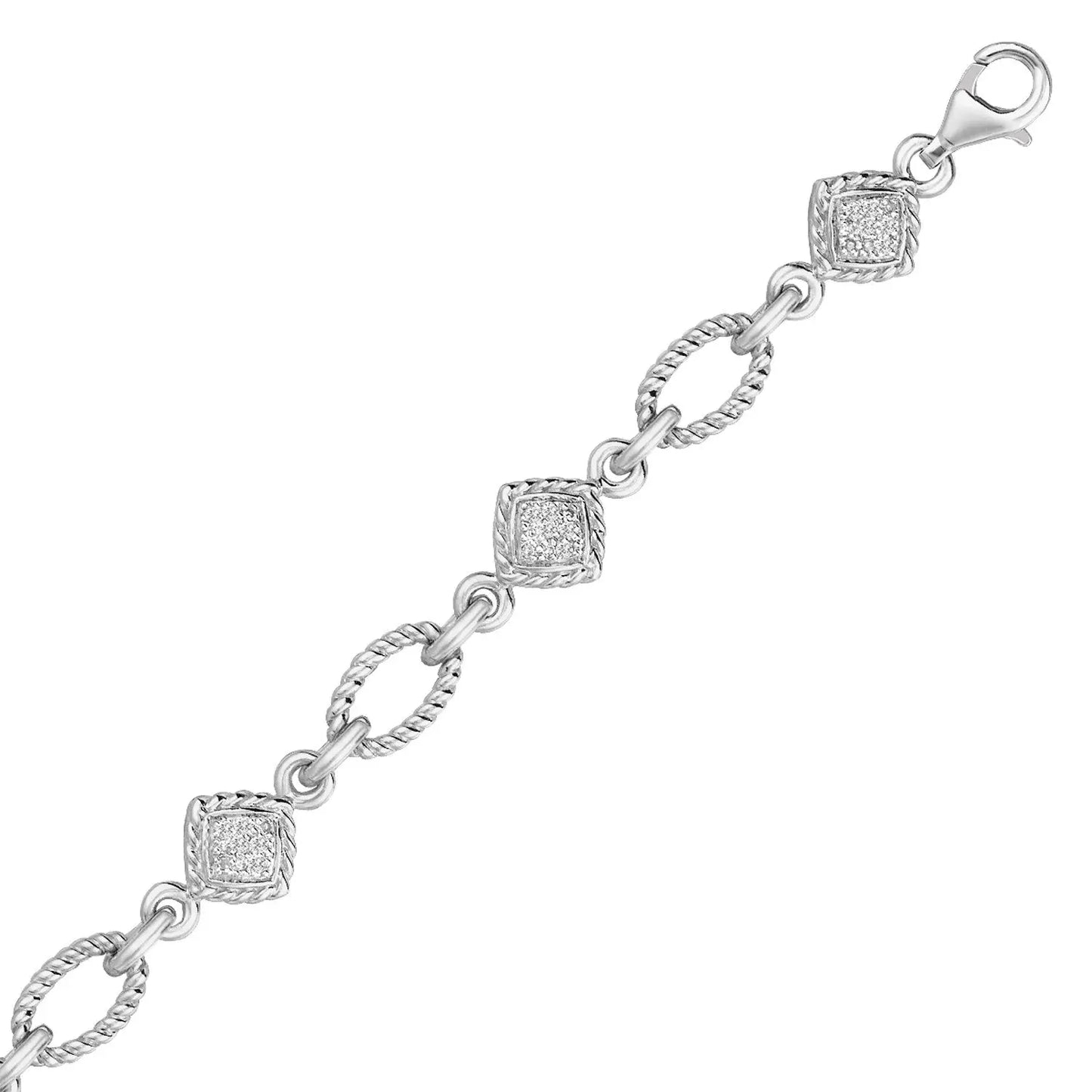 Sterling Silver Cable Oval and Square Link Bracelet with Diamonds (1/4 cttw) RCJ Bracelets  CELESTIA LUXE JEWELLERS
