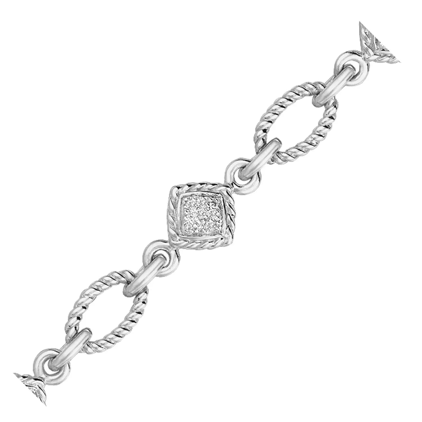 Sterling Silver Cable Oval and Square Link Bracelet with Diamonds (1/4 cttw) RCJ Bracelets  CELESTIA LUXE JEWELLERS