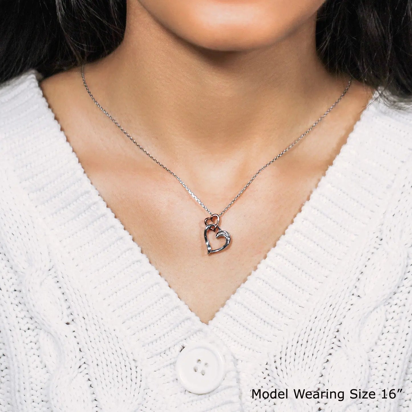 Sterling Silver Cascading Dual Heart Diamond Accented Pendant (.02 cttw) RCJ Pendants  CELESTIA LUXE JEWELLERS
