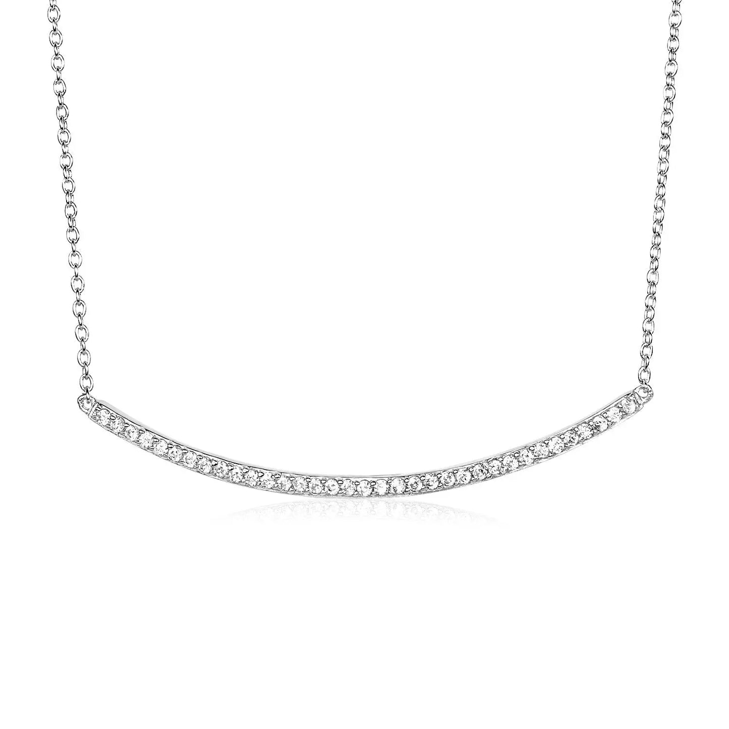 Sterling Silver Curved Bar Necklace with Cubic Zirconias RCJ Necklaces  CELESTIA LUXE JEWELLERS