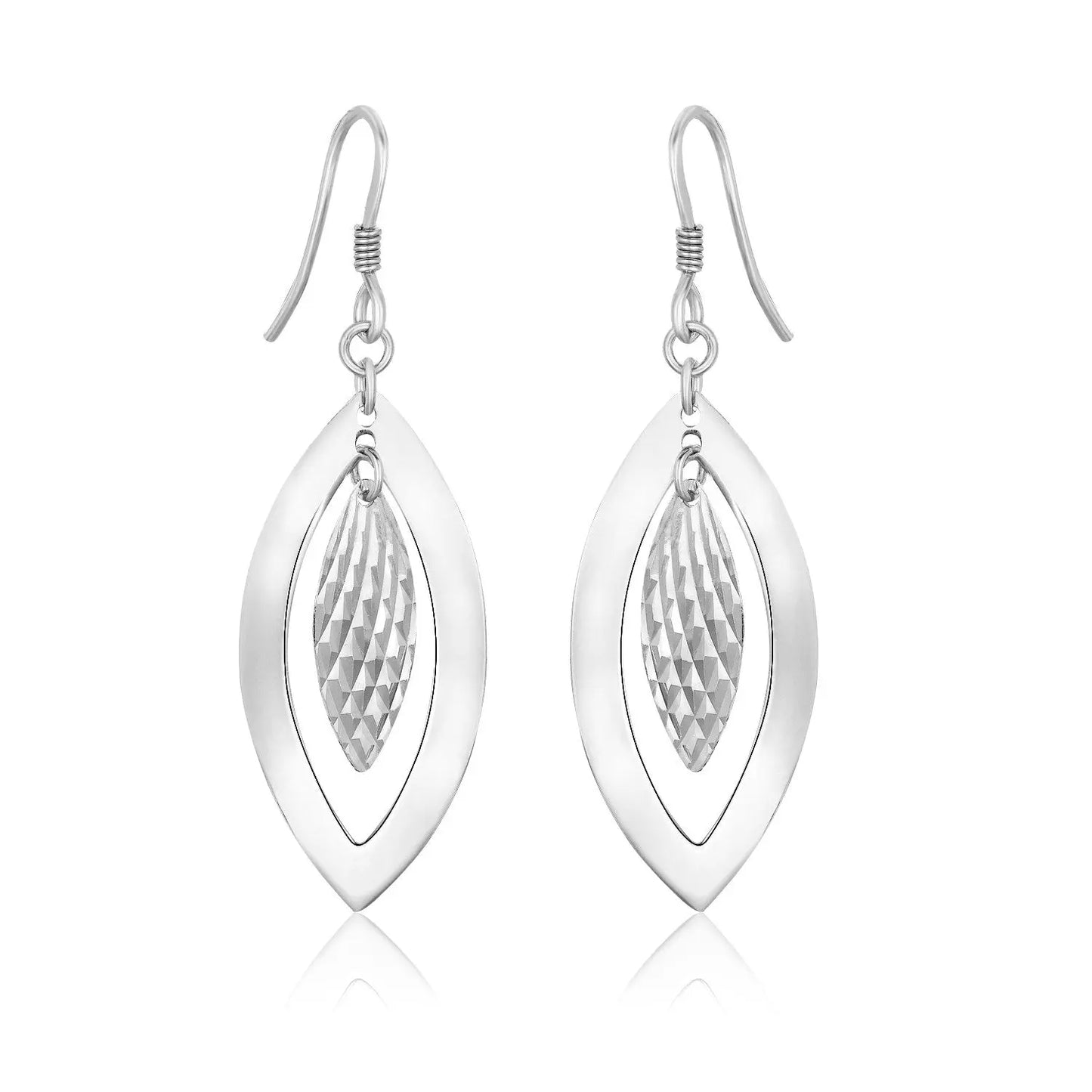Sterling Silver Dangling Earrings with Dual Open and Textured Marquis Shapes RCJ Earrings  CELESTIA LUXE JEWELLERS