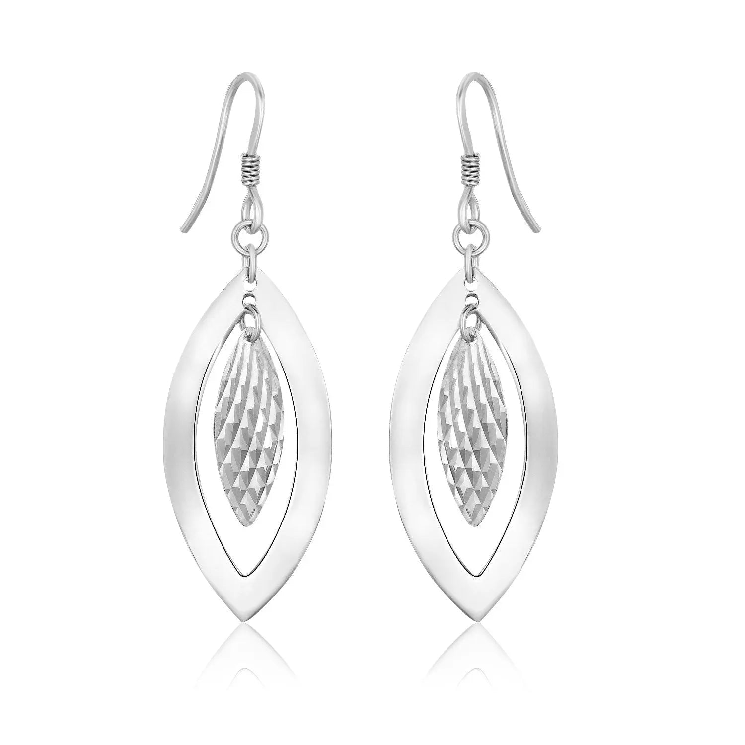 Sterling Silver Dangling Earrings with Dual Open and Textured Marquis Shapes RCJ Earrings  CELESTIA LUXE JEWELLERS