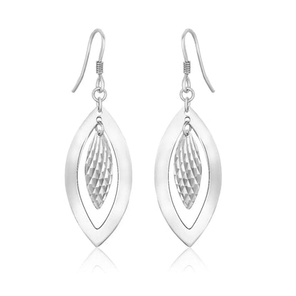 Sterling Silver Dangling Earrings with Dual Open and Textured Marquis Shapes RCJ Earrings  CELESTIA LUXE JEWELLERS